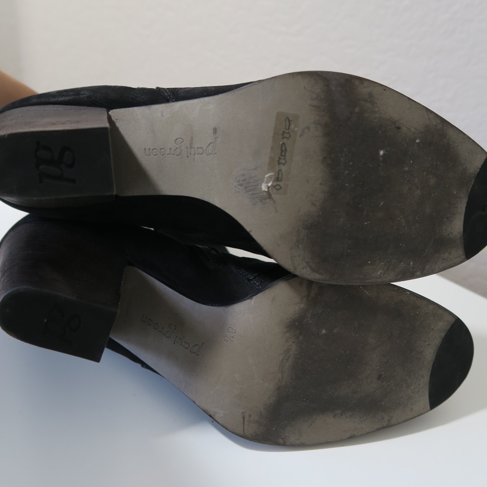 Paul Green Malibu Sliced Zip Booties Leather Suede Ankle Boots Black Chunky Heel - Picture 7 of 9